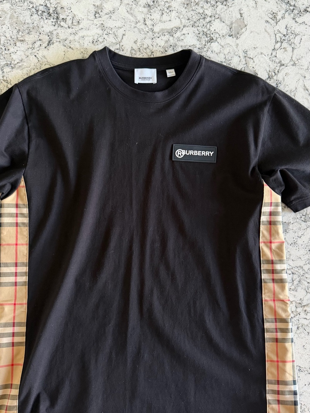 Burberry Black Tee with Nova Check Side Panels
